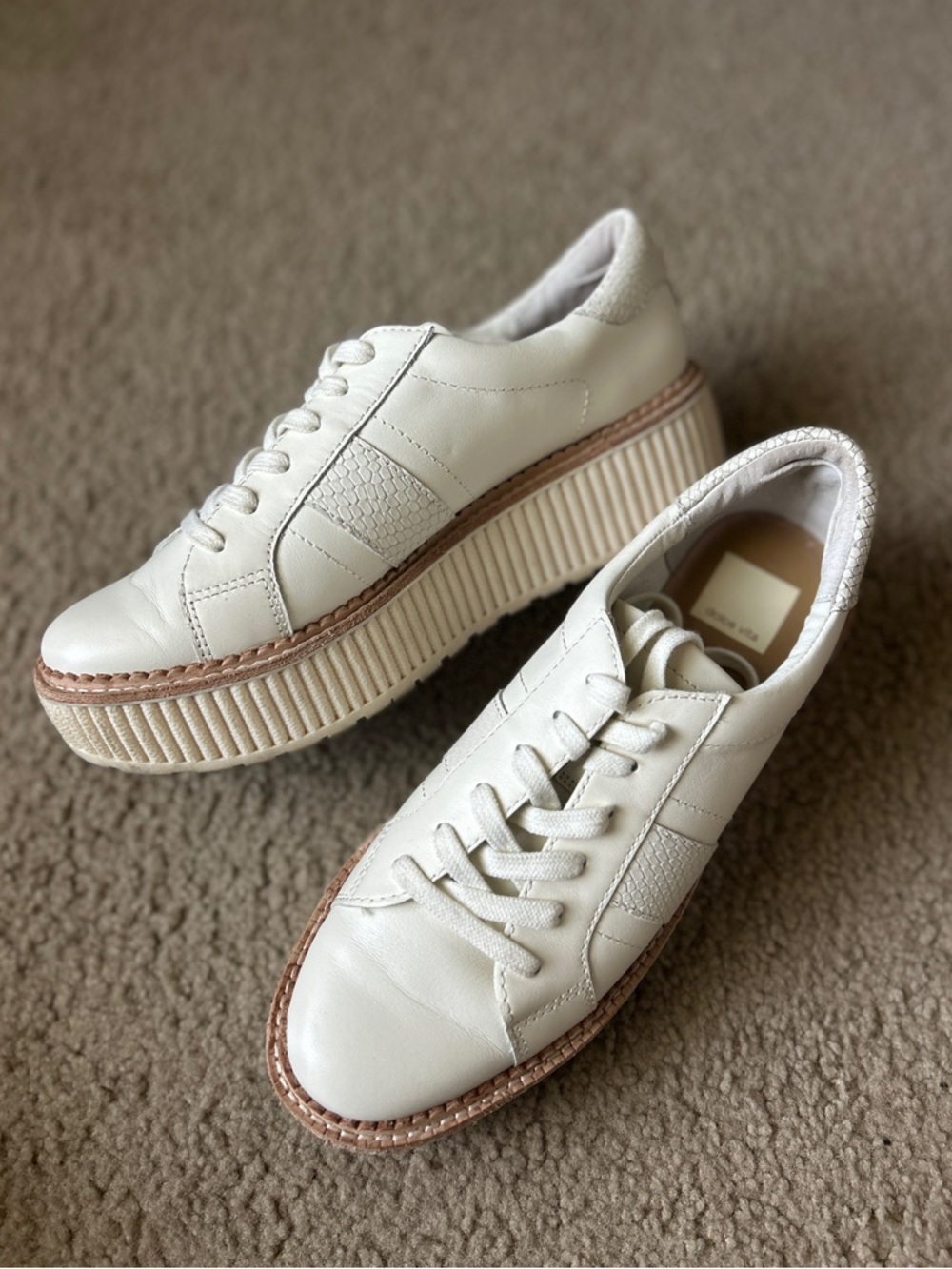 Dolce Vita White Leather Tiger Platform Sneakers in Cream - Picture 3 of 10